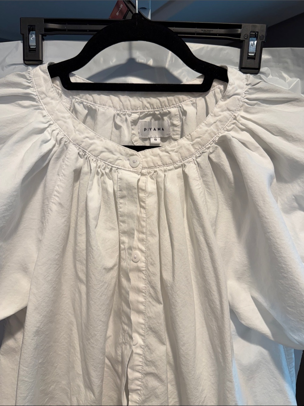 PIYAMA White Gathered Button-Front Women's Top